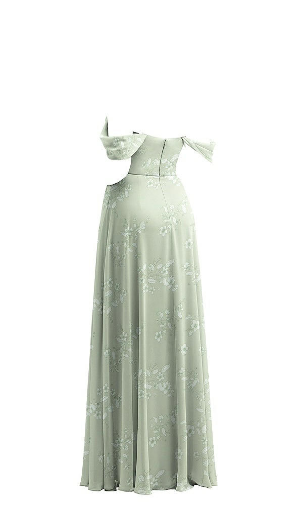 Back View - Vintage Primrose Sage Chiffon Corset Maxi Dress with Removable Off-the-Shoulder Swags