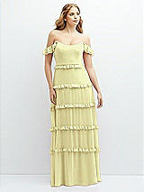 Alt View 1 Thumbnail - Butter Yellow Tiered Chiffon Maxi A-line Dress with Convertible Ruffle Straps