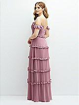 Alt View 3 Thumbnail - Dusty Pink Tiered Chiffon Maxi A-line Dress with Convertible Ruffle Straps