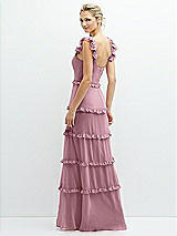 Rear View Thumbnail - Dusty Pink Tiered Chiffon Maxi A-line Dress with Convertible Ruffle Straps