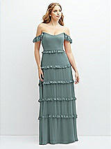 Alt View 1 Thumbnail - Icelandic Tiered Chiffon Maxi A-line Dress with Convertible Ruffle Straps