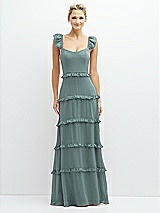 Front View Thumbnail - Icelandic Tiered Chiffon Maxi A-line Dress with Convertible Ruffle Straps