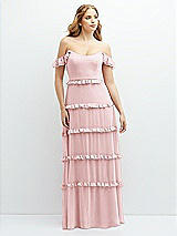 Alt View 1 Thumbnail - Ballet Pink Tiered Chiffon Maxi A-line Dress with Convertible Ruffle Straps