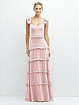 Front View Thumbnail - Ballet Pink Tiered Chiffon Maxi A-line Dress with Convertible Ruffle Straps