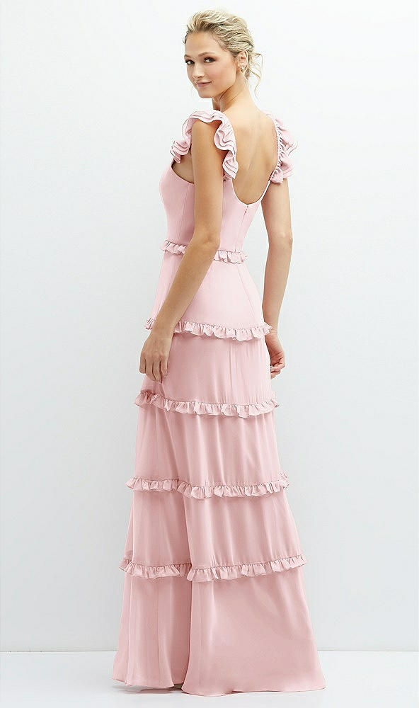 Back View - Ballet Pink Tiered Chiffon Maxi A-line Dress with Convertible Ruffle Straps