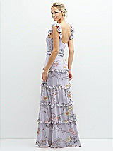 Rear View Thumbnail - Butterfly Botanica Silver Dove Tiered Chiffon Maxi A-line Dress with Convertible Ruffle Straps