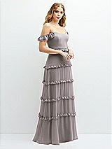 Alt View 2 Thumbnail - Cashmere Gray Tiered Chiffon Maxi A-line Dress with Convertible Ruffle Straps