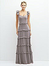 Front View Thumbnail - Cashmere Gray Tiered Chiffon Maxi A-line Dress with Convertible Ruffle Straps