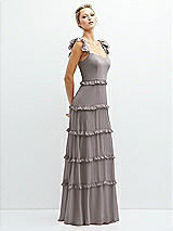 Side View Thumbnail - Cashmere Gray Tiered Chiffon Maxi A-line Dress with Convertible Ruffle Straps