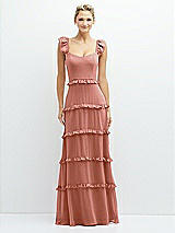 Front View Thumbnail - Desert Rose Tiered Chiffon Maxi A-line Dress with Convertible Ruffle Straps