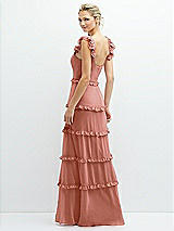 Rear View Thumbnail - Desert Rose Tiered Chiffon Maxi A-line Dress with Convertible Ruffle Straps