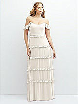 Alt View 1 Thumbnail - Ivory Tiered Chiffon Maxi A-line Dress with Convertible Ruffle Straps