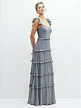 Side View Thumbnail - Platinum Tiered Chiffon Maxi A-line Dress with Convertible Ruffle Straps