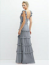 Rear View Thumbnail - Platinum Tiered Chiffon Maxi A-line Dress with Convertible Ruffle Straps