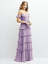 Alt View 2 Thumbnail - Pale Purple Tiered Chiffon Maxi A-line Dress with Convertible Ruffle Straps