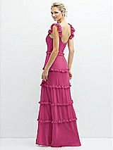 Rear View Thumbnail - Tea Rose Tiered Chiffon Maxi A-line Dress with Convertible Ruffle Straps