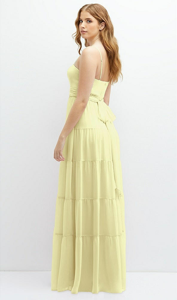 Back View - Butter Yellow Modern Regency Chiffon Tiered Maxi Dress with Tie-Back