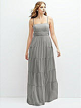 Front View Thumbnail - Chelsea Gray Modern Regency Chiffon Tiered Maxi Dress with Tie-Back