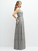 Side View Thumbnail - Chelsea Gray Modern Regency Chiffon Tiered Maxi Dress with Tie-Back