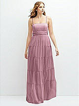 Front View Thumbnail - Dusty Pink Modern Regency Chiffon Tiered Maxi Dress with Tie-Back