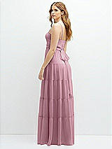 Rear View Thumbnail - Dusty Pink Modern Regency Chiffon Tiered Maxi Dress with Tie-Back