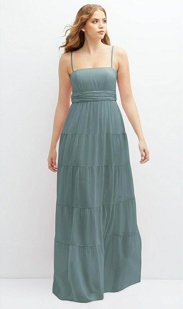 Front View - Icelandic Modern Regency Chiffon Tiered Maxi Dress with Tie-Back