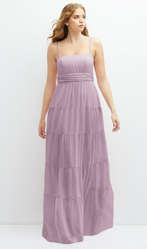Front View - Suede Rose Modern Regency Chiffon Tiered Maxi Dress with Tie-Back