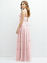 Rear View Thumbnail - Ballet Pink Modern Regency Chiffon Tiered Maxi Dress with Tie-Back