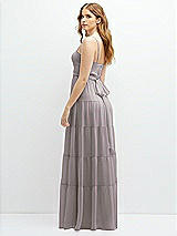 Rear View Thumbnail - Cashmere Gray Modern Regency Chiffon Tiered Maxi Dress with Tie-Back