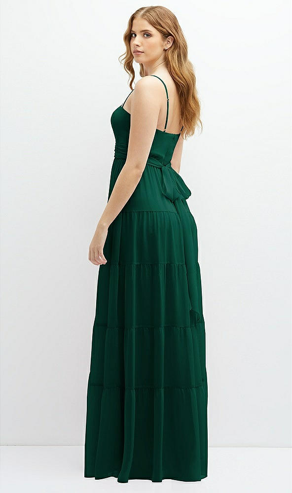 Back View - Hunter Green Modern Regency Chiffon Tiered Maxi Dress with Tie-Back