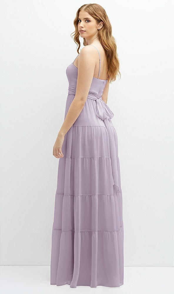 Back View - Lilac Haze Modern Regency Chiffon Tiered Maxi Dress with Tie-Back