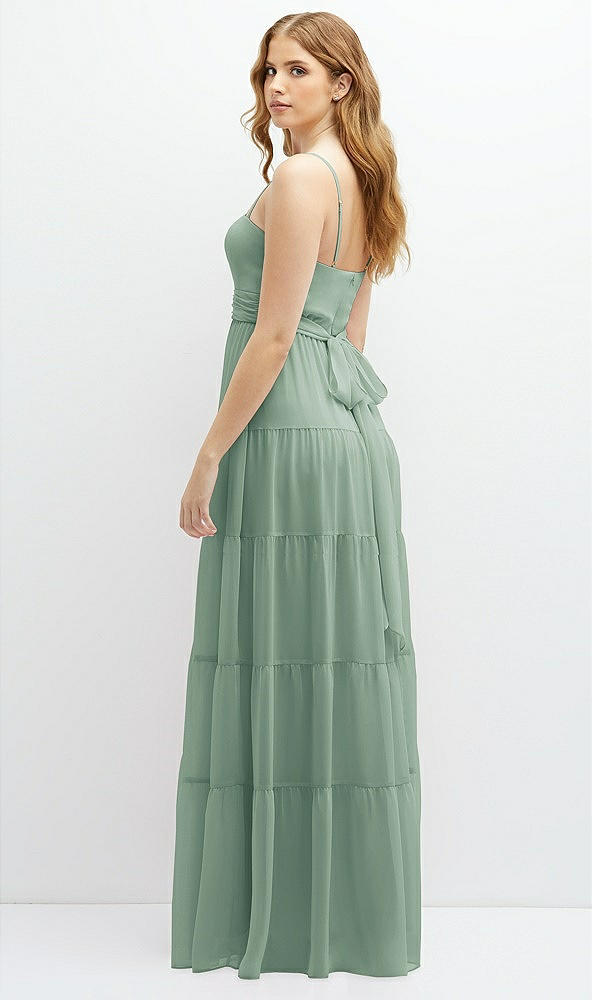 Back View - Seagrass Modern Regency Chiffon Tiered Maxi Dress with Tie-Back