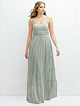 Front View Thumbnail - Willow Green Modern Regency Chiffon Tiered Maxi Dress with Tie-Back