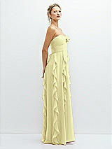 Side View Thumbnail - Butter Yellow Strapless Vertical Ruffle Chiffon Maxi Dress with Flower Detail