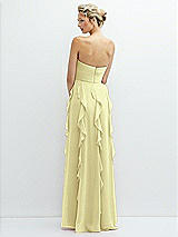 Rear View Thumbnail - Butter Yellow Strapless Vertical Ruffle Chiffon Maxi Dress with Flower Detail