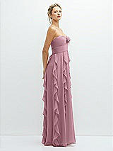 Side View Thumbnail - Dusty Pink Strapless Vertical Ruffle Chiffon Maxi Dress with Flower Detail