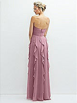 Rear View Thumbnail - Dusty Pink Strapless Vertical Ruffle Chiffon Maxi Dress with Flower Detail