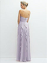 Rear View Thumbnail - Moondance Strapless Vertical Ruffle Chiffon Maxi Dress with Flower Detail