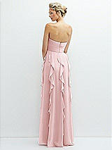 Rear View Thumbnail - Ballet Pink Strapless Vertical Ruffle Chiffon Maxi Dress with Flower Detail