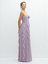 Side View Thumbnail - Lilac Haze Strapless Vertical Ruffle Chiffon Maxi Dress with Flower Detail