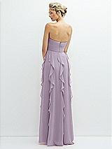 Rear View Thumbnail - Lilac Haze Strapless Vertical Ruffle Chiffon Maxi Dress with Flower Detail