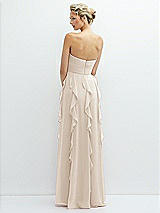 Rear View Thumbnail - Oat Strapless Vertical Ruffle Chiffon Maxi Dress with Flower Detail