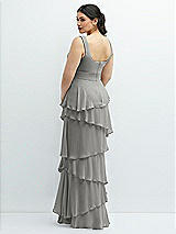 Rear View Thumbnail - Chelsea Gray Asymmetrical Tiered Ruffle Chiffon Maxi Dress with Handworked Flowers Detail