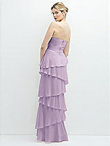 Rear View Thumbnail - Pale Purple Strapless Asymmetrical Tiered Ruffle Chiffon Maxi Dress with Handworked Flower Detail