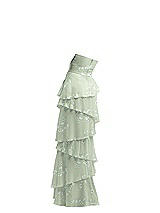 Rear View Thumbnail - Vintage Primrose Sage Strapless Asymmetrical Tiered Ruffle Chiffon Maxi Dress with Handworked Flower Detail