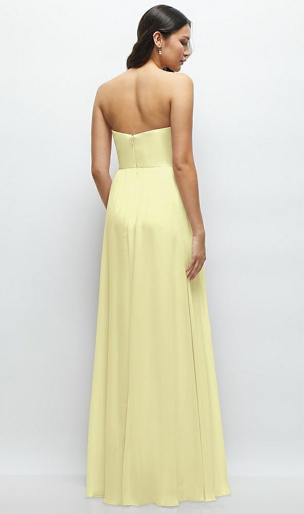 Back View - Butter Yellow Strapless Chiffon Maxi Dress with Oversized Bow Bodice