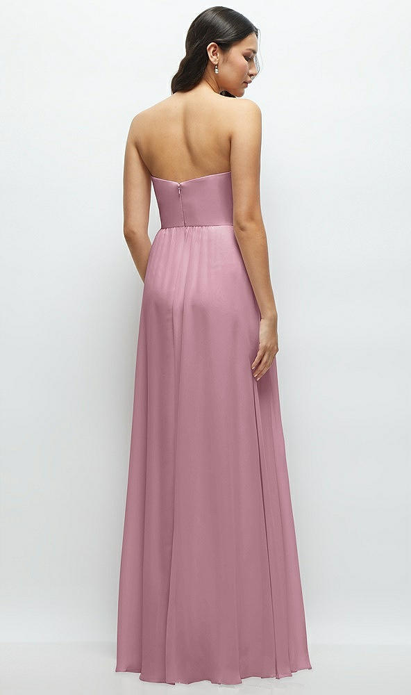 Back View - Dusty Pink Strapless Chiffon Maxi Dress with Oversized Bow Bodice