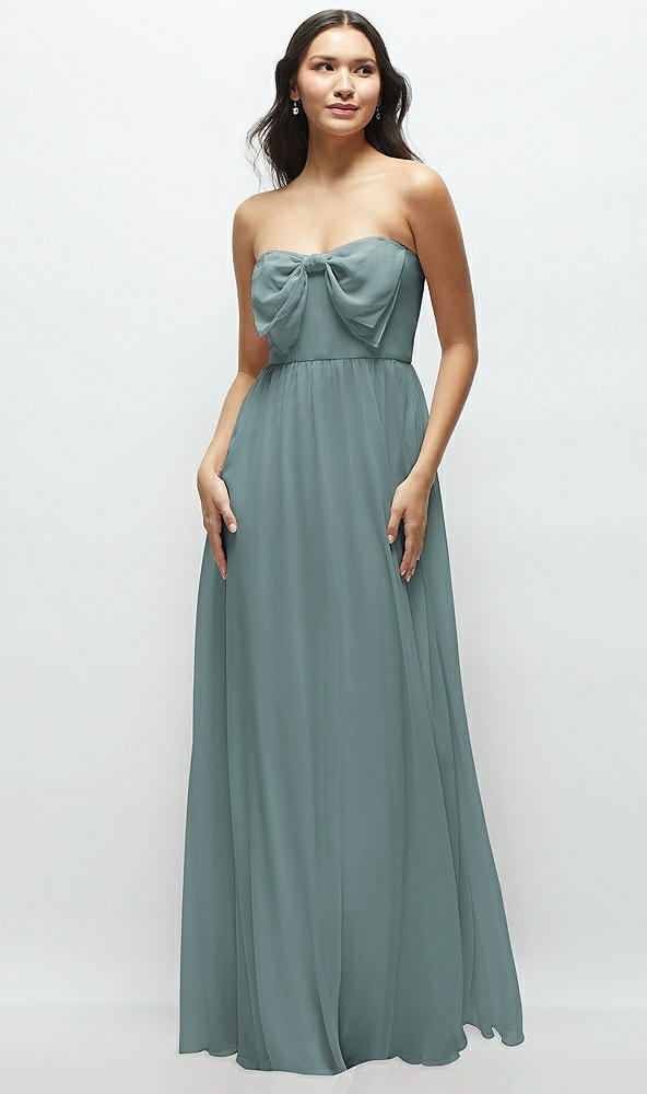 Front View - Icelandic Strapless Chiffon Maxi Dress with Oversized Bow Bodice