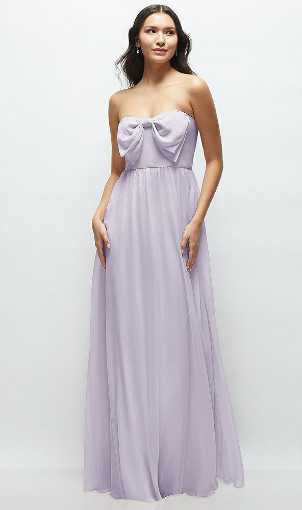 Front View - Moondance Strapless Chiffon Maxi Dress with Oversized Bow Bodice