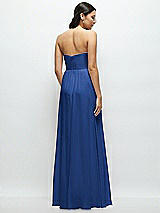 Rear View Thumbnail - Classic Blue Strapless Chiffon Maxi Dress with Oversized Bow Bodice